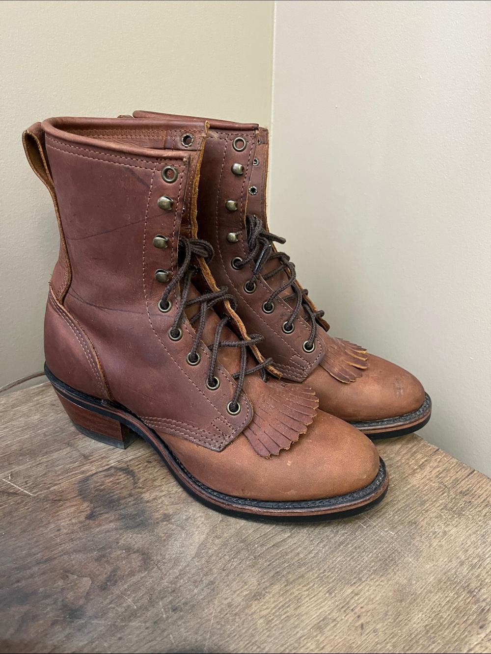 Women’s Brown Leather Lace-Up Packer Boots